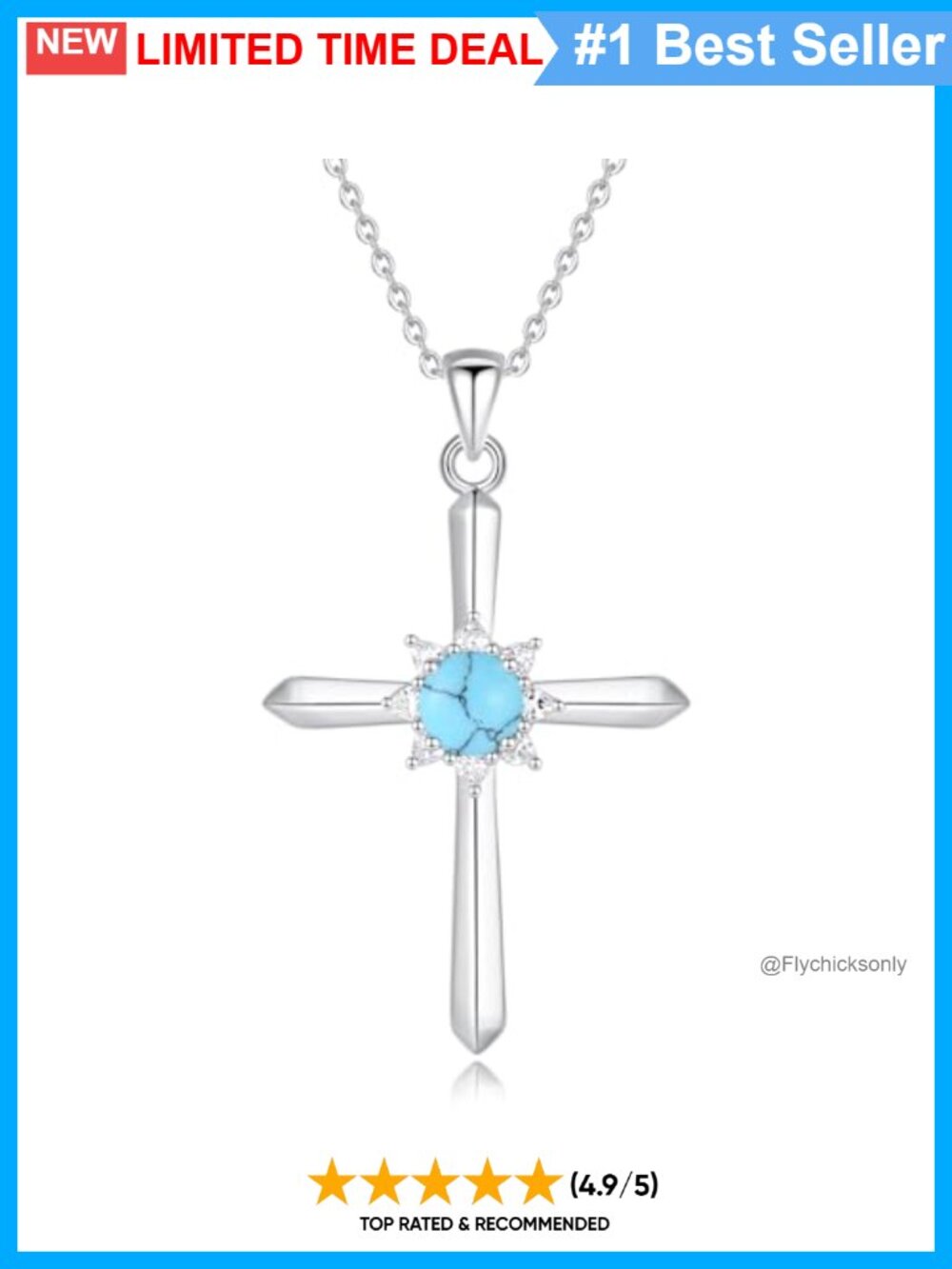 Sterling Silver Cross Necklace December Birthstone Pendant Fine Jewelry Gift
